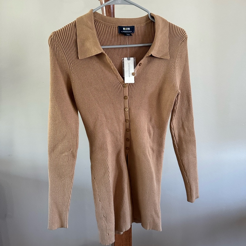 Anthropologie Maeve Ribbed Slim Cardigan Sweater, Size Small